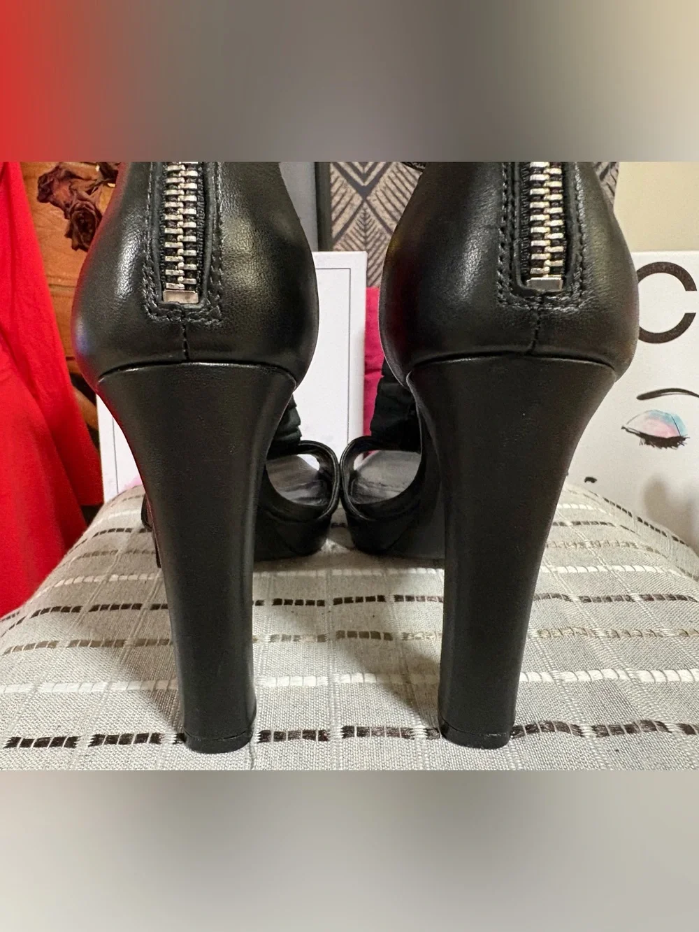 Michael Kors Bella Open Toe Ruffled Leather Platform Sandal Black, Size 6 M